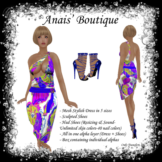 Anais' Mesh Stylish Dress Blue