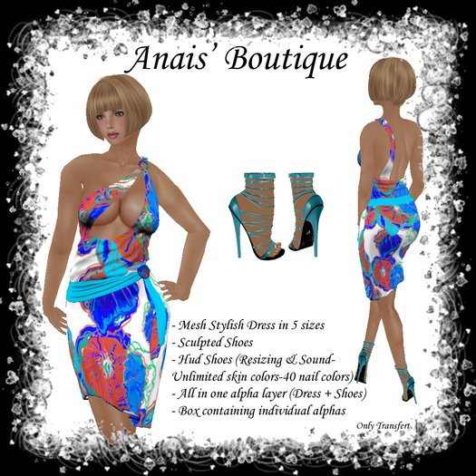 Anais' Mesh Stylish Dress Turquoise