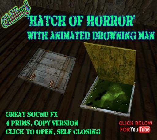 'Hatch of Horror' with animated drowning man. Spooky scary FX