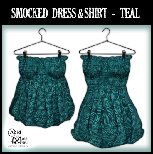 .:A&M:. Smocked Dress&Shirt - Teal