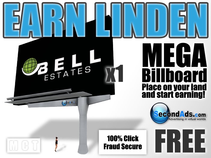 SecondAds MEGA Mesh Billboard (Grey) - Earn Linden Selling Advert Clicks