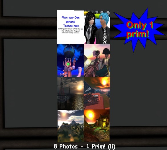 Mesh Wall Photo Frames for 8 Photos using 1 Prim
