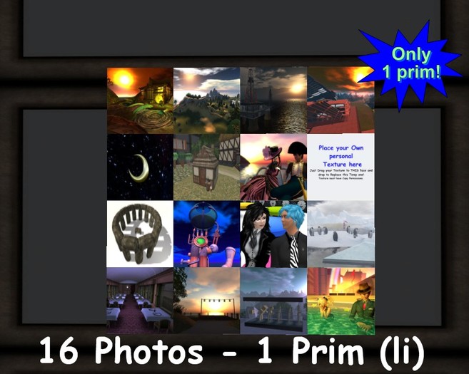 Mesh Wall Photo Frames for 16 Photos using 1 Prim li COPY