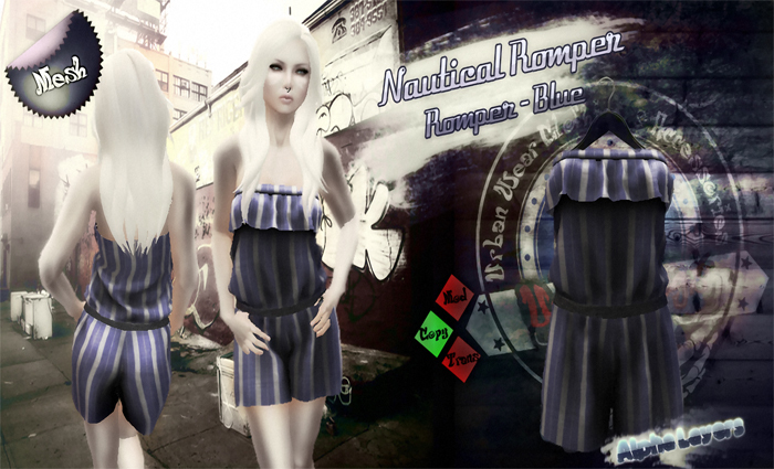 [UnderDogs] - Girls Nautical Romper - Blue - Mesh 