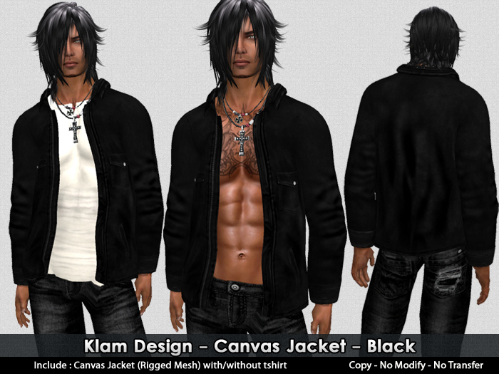 **KM** Canvas Jacket Rigged Mesh - Black - Klam Design