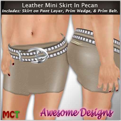 *Awesome Designs Leather Mini Skirt & Belt In Pecan
