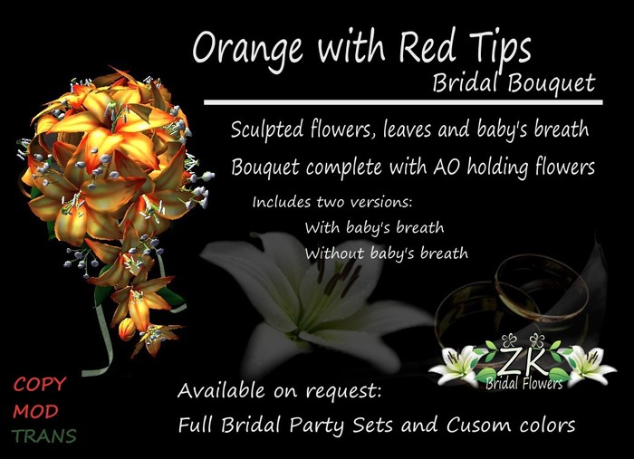 *ZK* Orange with Red Tips Bridal Bouquet