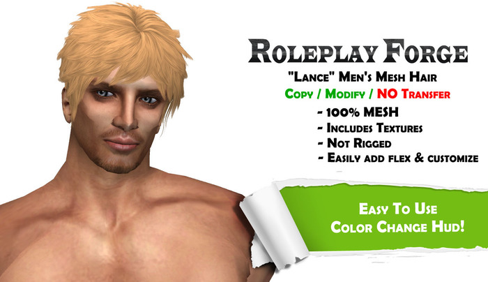 -Roleplay Forge- "Lance" Men's Mesh Hair (Copy/Mod/No Transfer)