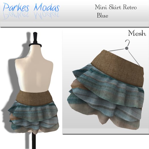 [PM]Mini Skirt Retro-blue  mesh