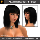 A&A Nikki Hair Black (Color 1), shoulder length straight flexi hairstyle with bangs.