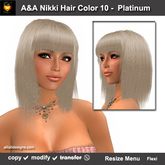 A&A Nikki Hair Platinum (Color 10), shoulder length straight flexi hairstyle with bangs.