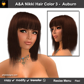 A&A Nikki Hair Auburn (Color 3), shoulder length straight flexi hairstyle with bangs.