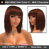 A&A Nikki Hair Milk Chocolate (Color 5), shoulder length straight flexi hairstyle with bangs.