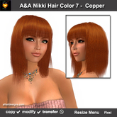 A&A Nikki Hair Copper (Color 7), shoulder length straight flexi hairstyle with bangs.