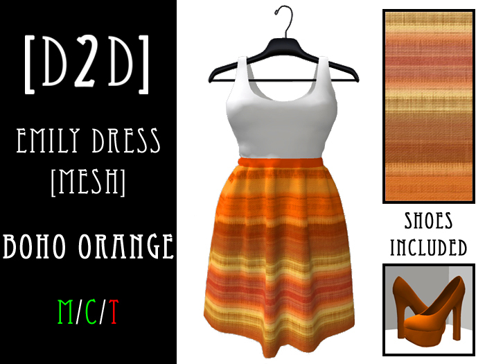 [D2D] Emily Dress [Mesh] - Boho Orange