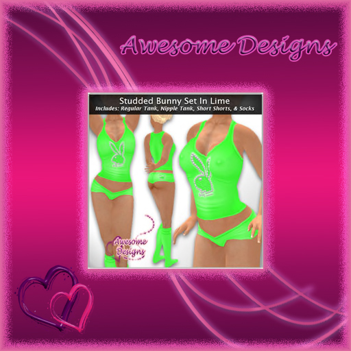*Awesome Designs Studded Bunny Set In Lime
