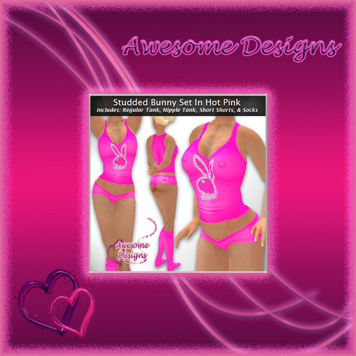 *Awesome Designs Studded Bunny Set In Hot Pink