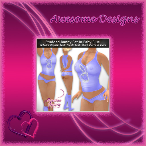 *Awesome Designs Studded Bunny Set In Baby Blue