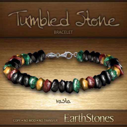 EarthStones Tumbled Stone Bracelet - Rasta (BOX)