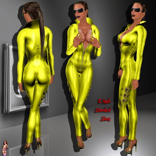 Yellow Mesh Catsuit HD