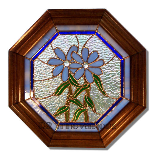 Stained Glass Blue Floral Framed
