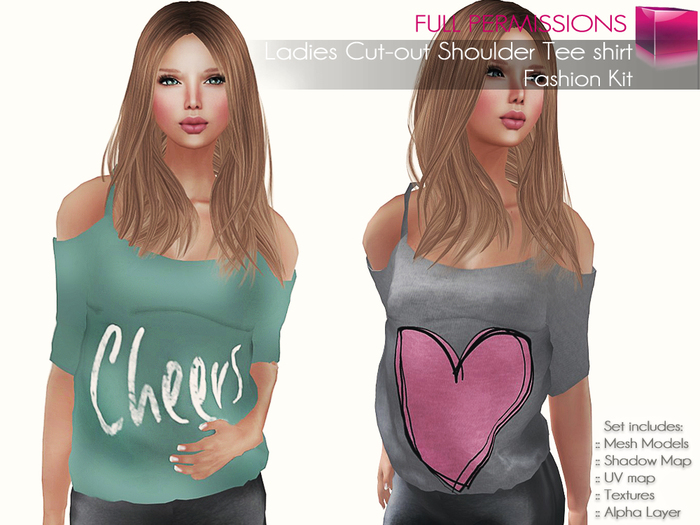 Full Perm RIGGED MESH Women's Female Ladies Round Neck Shoulder Cut Out Short Sleeve Loose T-Shirt - 2 TEXTURES 