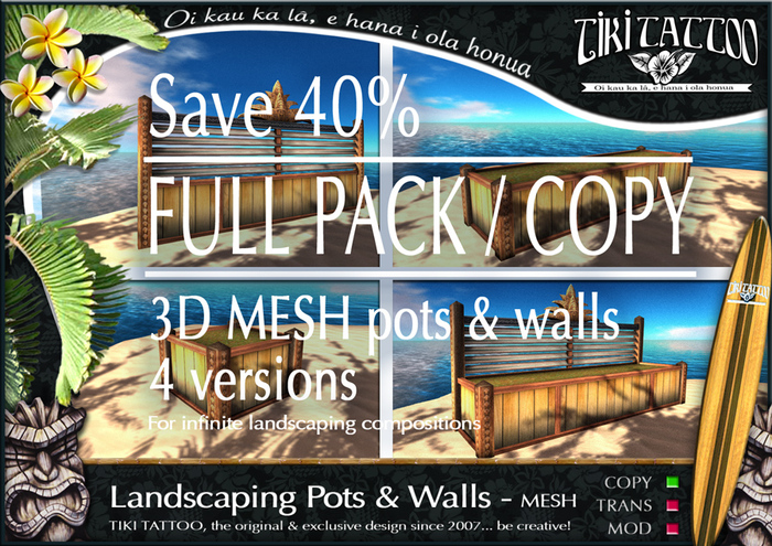 Second Life Marketplace - Tiki Tattoo - COPY landscaping PACK - MESH ...