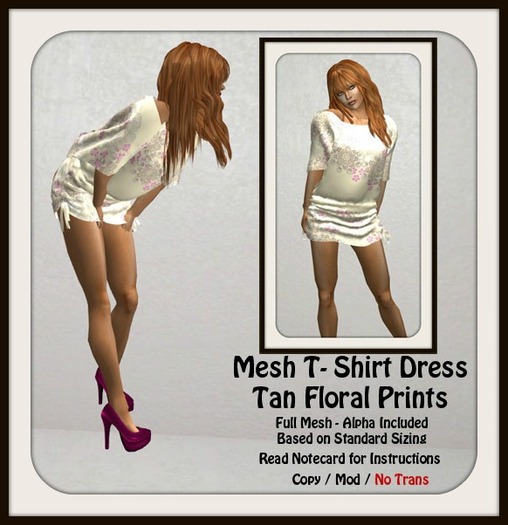 Mesh T-Shirt Dress - Tan Floral Print