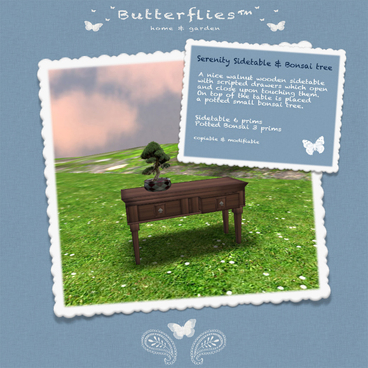ButterfliesTM - Serenity Sidetable & Bonsai Tree