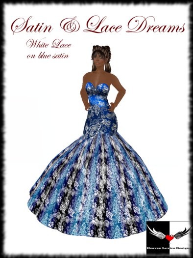 Satin & Lace Dreams Formal Gown Blue/White