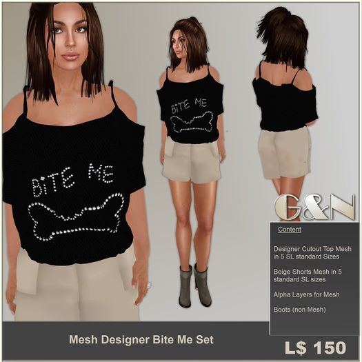 G&N Quality Design Mesh Designer Bite me Short Set