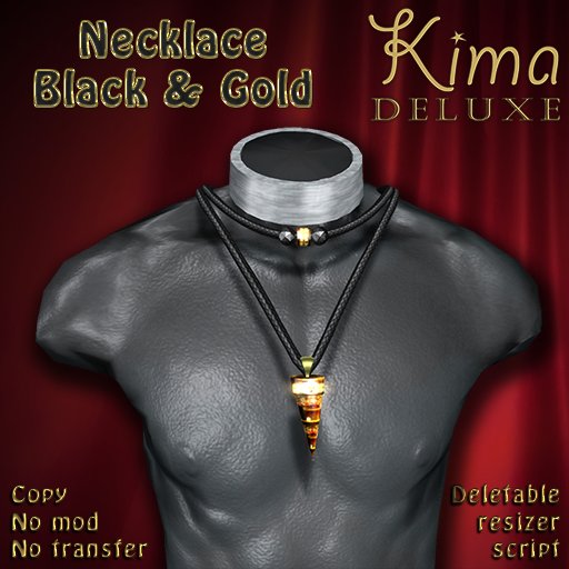 [Kima] Necklace 2 Cords Black & Gold (Boxed)