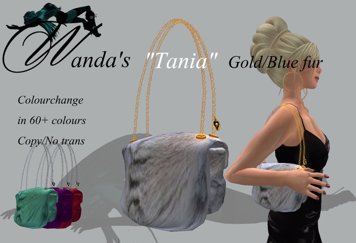 Wanda's Handbag 'Tania' *colorchange chain strap bag - Gold chain/Blue fur