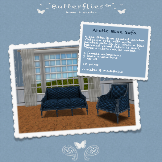 ButterfliesTM - Arctic Blue Buttoned Sofa