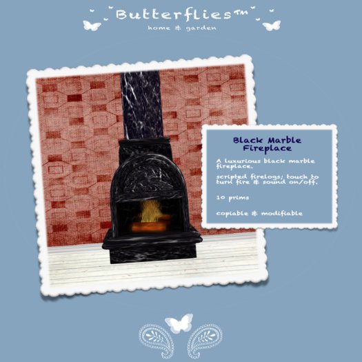 ButterfliesTM - Black Marble Fireplace