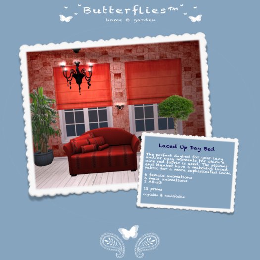ButterfliesTM - Laced Up Day Bed Red