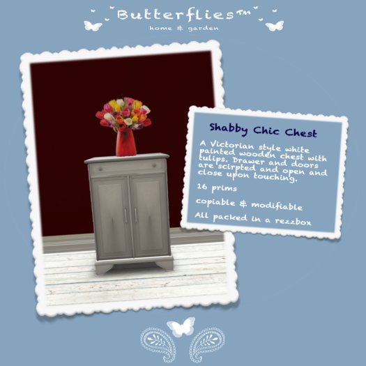 ButterfliesTM - Shabby Chic Chest & Tulips Vase