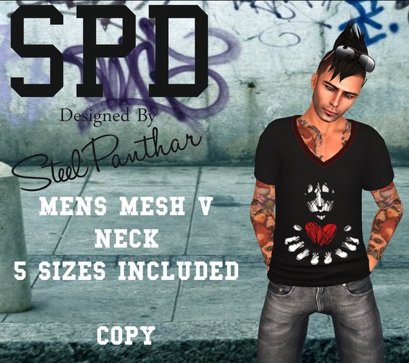SPD Mens Mesh V Neck Shirt Heart (Boxed)