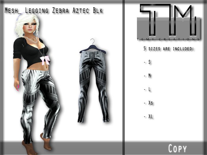 [TM] Mesh_ Legging Zebra Aztec Blk