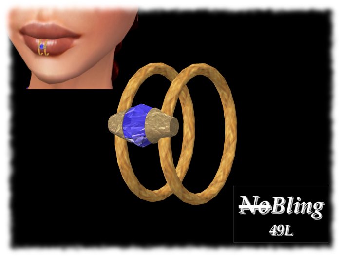 Lip Piercing / Double Lip Ring, gold, with a sapphire