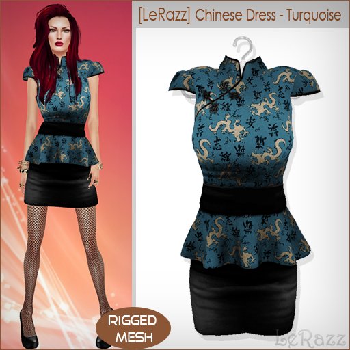 [LeRazz] Chinese Dress - Turquoise (Rigged Mesh)