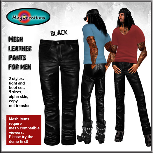 MayCreations mesh leather pants for men black