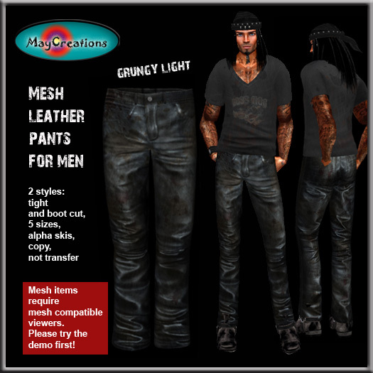 MayCreations mesh leather pants for men grungy light