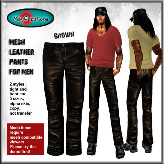 MayCreations mesh leather pants for men brown
