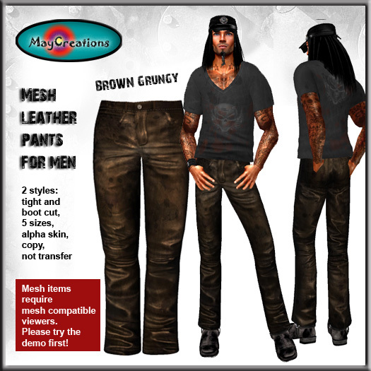 MayCreations mesh leather pants for men brown grungy