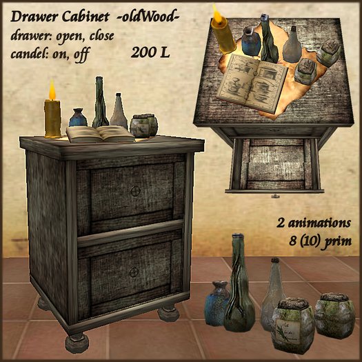 oldWood Drawer Cabinet with 2 animations