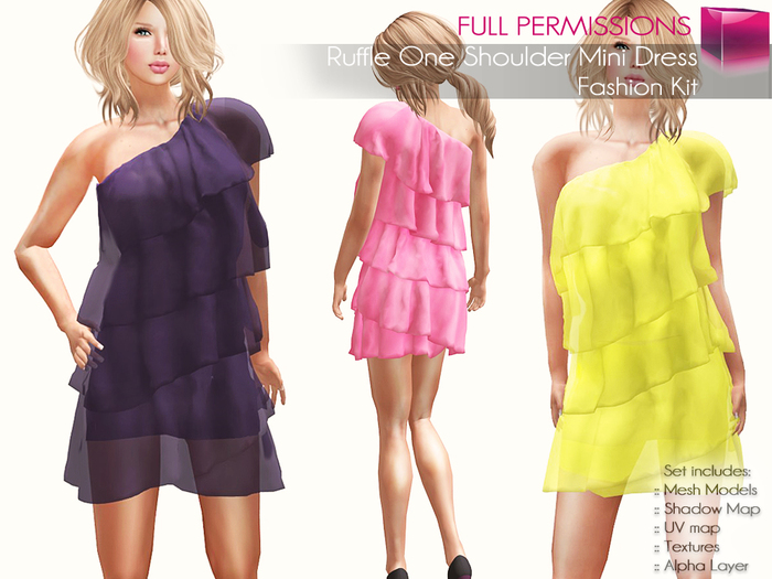 Full Perm Classic Rig Female One Shoulder Tiered Layered Ruffled Mini Dress for Classic Avatars