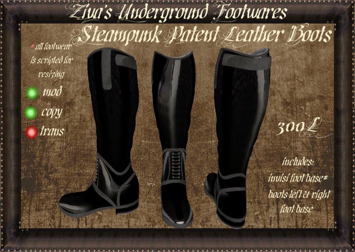 ~ZUF~ Steampunk Patent Leather Riding Boots