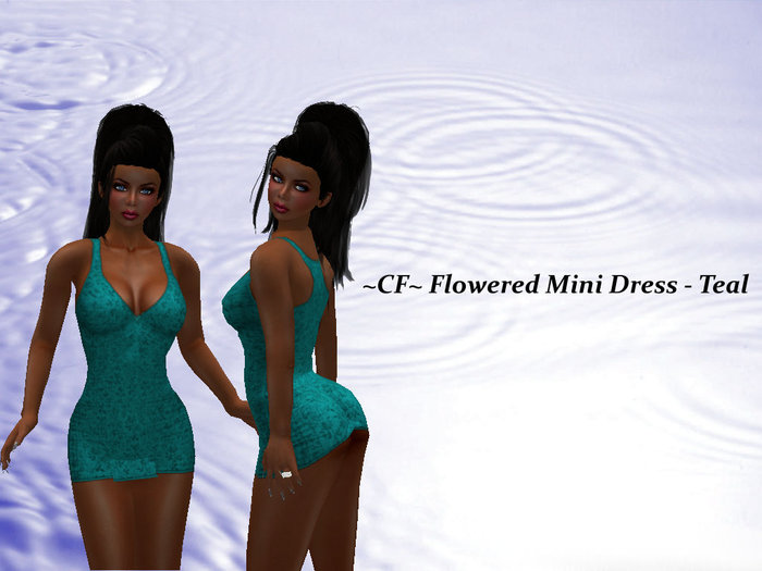 ~CF~ Flowered Tank Mini Dress - Teal