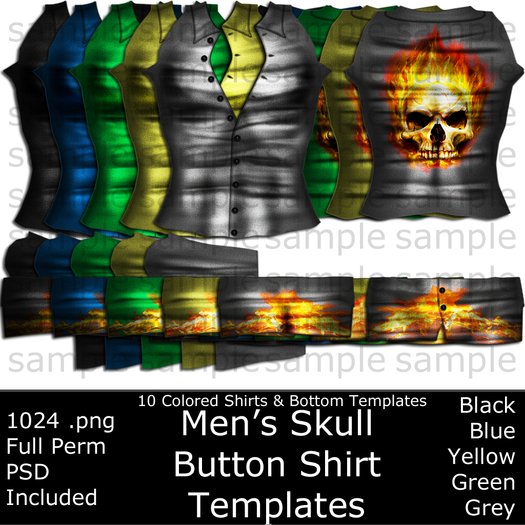 UTPP - Men's Colored Flaming Skull Shirt Templates + PSD